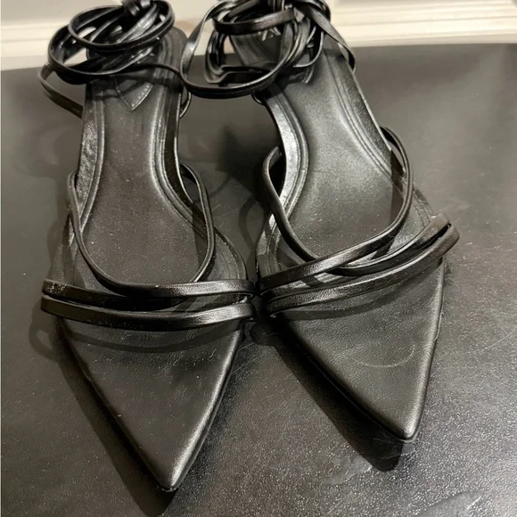 Zara Black Strappy Sandals kitten heel size 37/7 - Picture 5 of 9